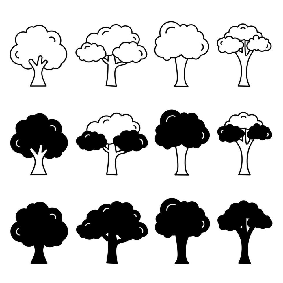 árbol icono ilustración recopilación. negro y blanco diseño icono para negocio. valores vector. vector