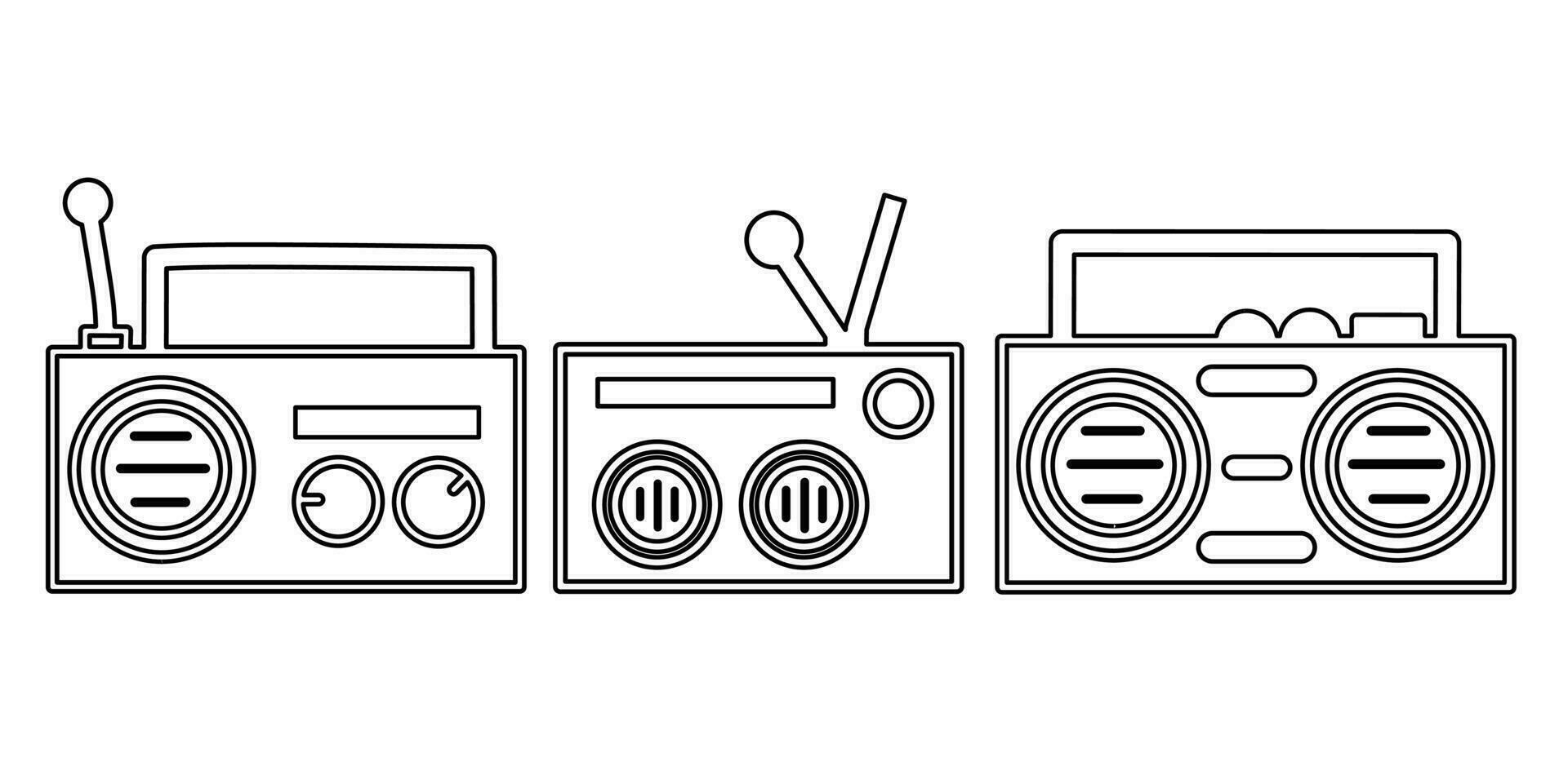 Raido retro icon black line design. Stock vector illustration.