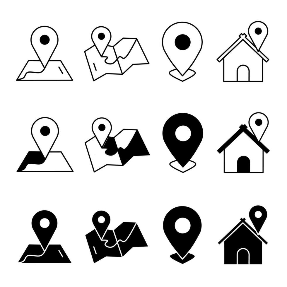 Location, maps icon illustration collection. Black and white design icon for business. Stock vector. vector