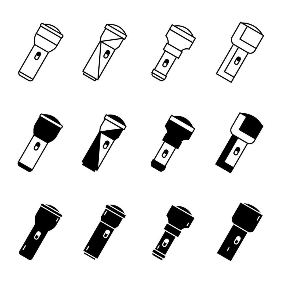 Flashlight icon illustration collection. Black and white design icon for business. Stock vector. vector