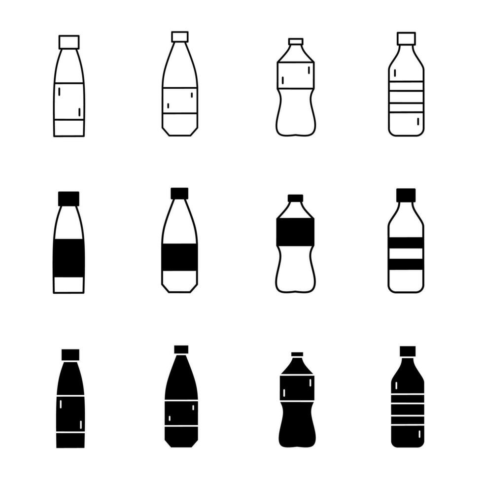 botella icono ilustración recopilación. negro y blanco diseño icono para negocio. valores vector. vector