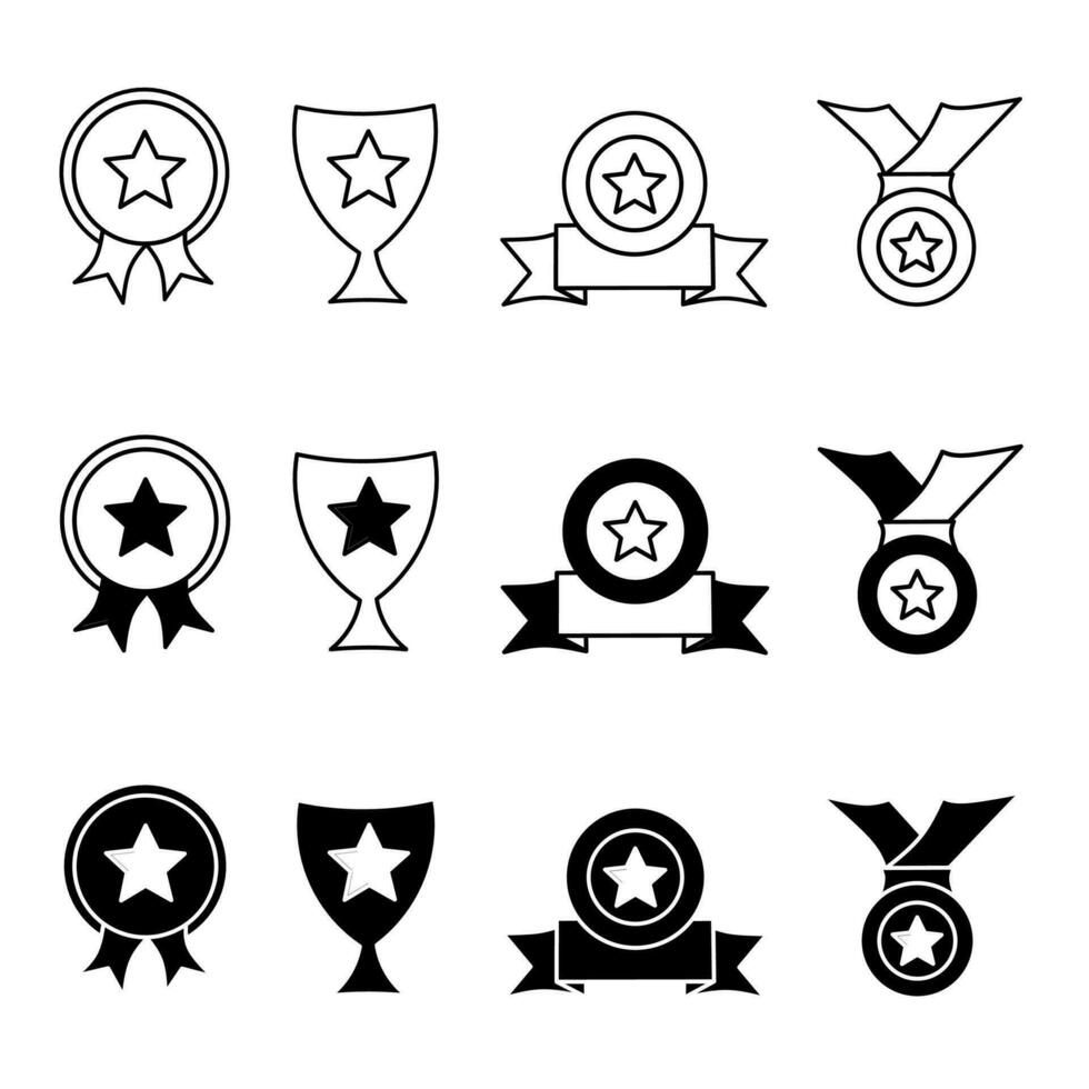 Award icon illustration collection. Black and white design icon for business. Stock vector. vector