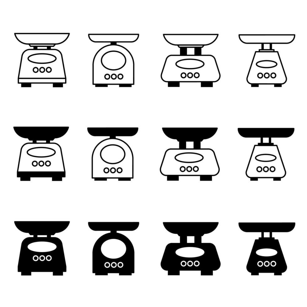 Weight scales icon illustration collection. Black and white design icon for business. Stock vector. vector