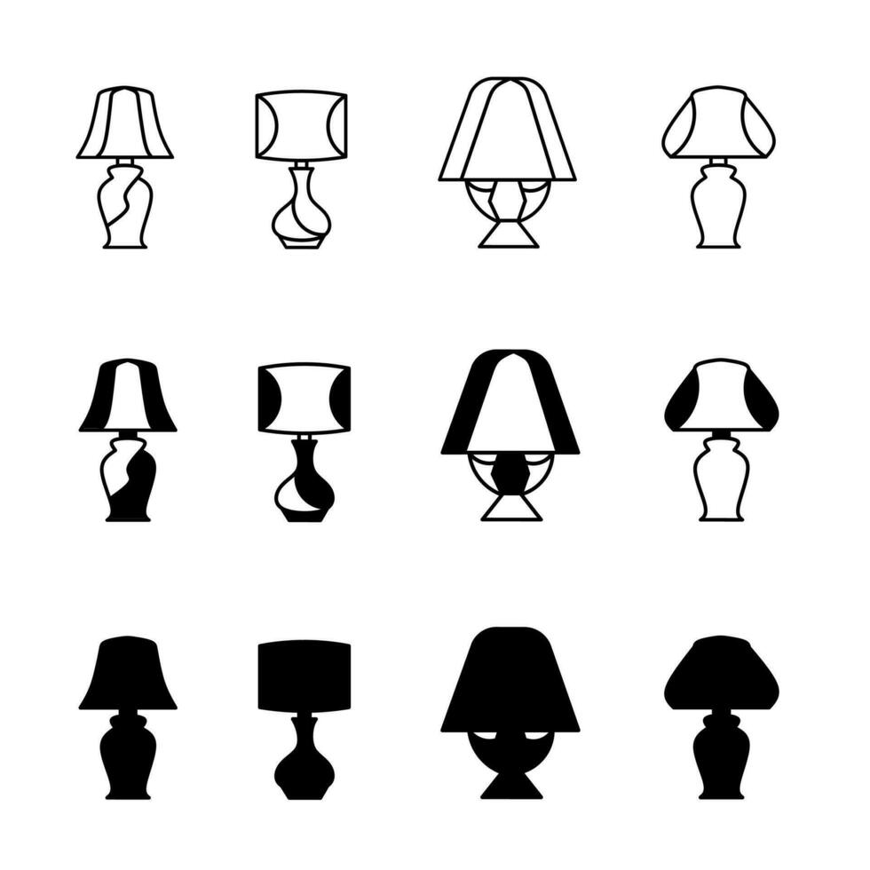 Decorative lamp icon illustration collection. Black and white design icon for business. Stock vector. vector