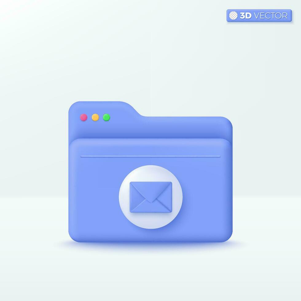 Folder with email icon symbol. Information online portfolio for presentation, comfortable searching, Stored data, File management concept. 3D vector isolated illustration, Cartoon pastel Minimal style