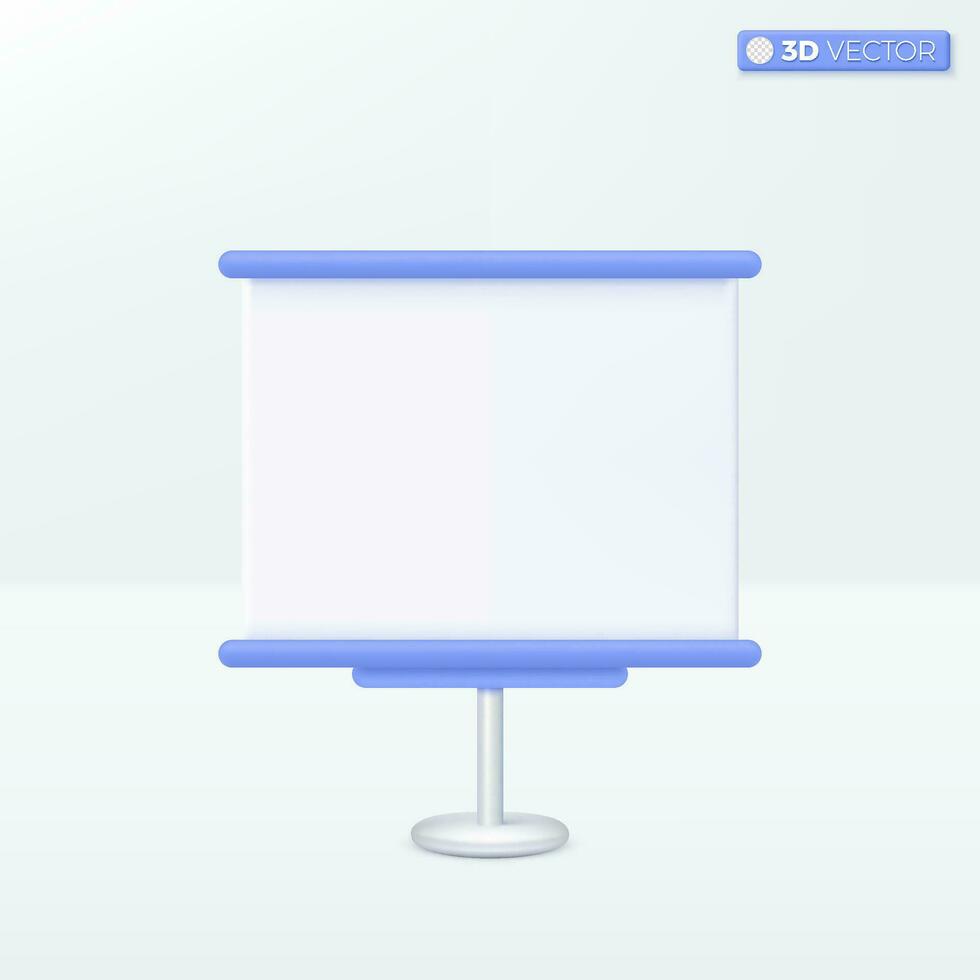 Whiteboard for presentation and projector icon symbol. Equipment for conferences and marketing strategy, Business meeting concept. 3D vector isolated illustration design. Cartoon pastel Minimal style.