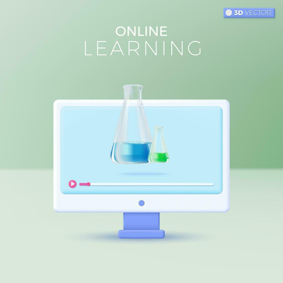 E-learning icon symbols. bioreactor, chemicals, chemistry, research, Online education at home concept. 3D vector isolated illustration design Cartoon pastel Minimal style. For design ux, ui, print ad.