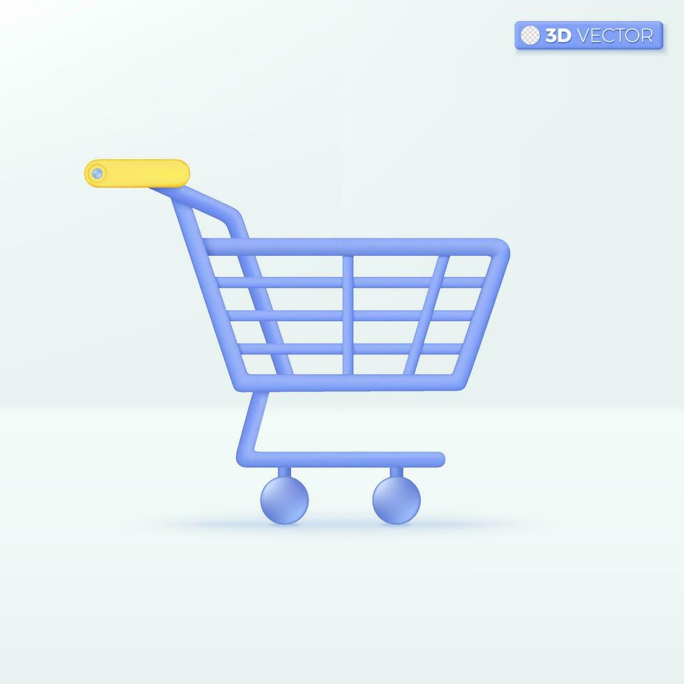 Shopping cart icon symbols. Shopping Trolley, Grocery push cart, Sale, discount, Online shopping and digital marketing concept. 3D vector isolated illustration design. Cartoon pastel Minimal style.