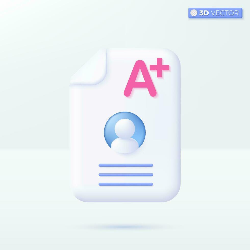 Certification Grade A Plus icon symbols. Results Card, School College report, Education concept. 3D vector isolated illustration design. Cartoon pastel Minimal style. For design ux, ui, print ad.