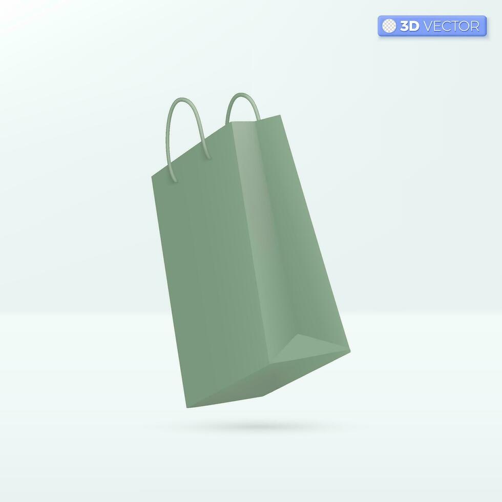 Paper bags icon symbols. Promotion, Discount, Shopping bag, handbag, Sale, Online shopping concept. 3D vector isolated illustration design Cartoon pastel Minimal style. Used design ux, ui, print ad.