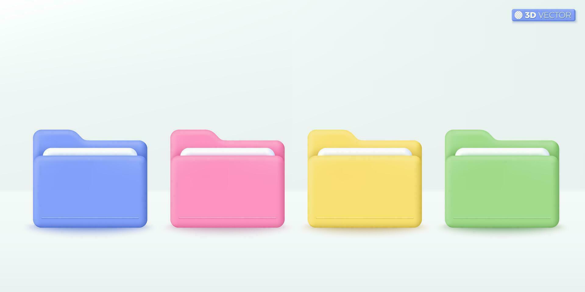 Multicolor Folder 3d icon symbol. Information online presentation, comfortable searching, Stored working data, File management concept. 3D vector isolated illustration, Cartoon pastel Minimal style.