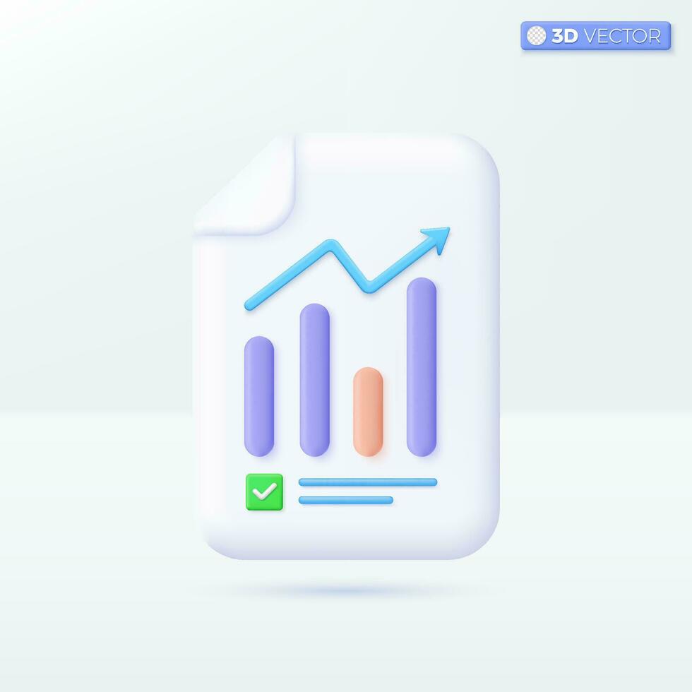 Document and column graph icon symbols. Project task management, financial success, business concept. 3D vector isolated illustration design. Cartoon pastel Minimal style. For design ux, ui, print ad.