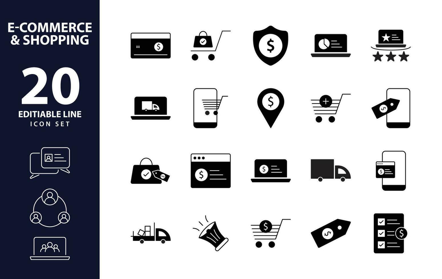 Streamlined e-commerce experience a distinctive set of minimal black fill web icons for online shopping and efficient delivery comprehensive fill icons collection in simple vector