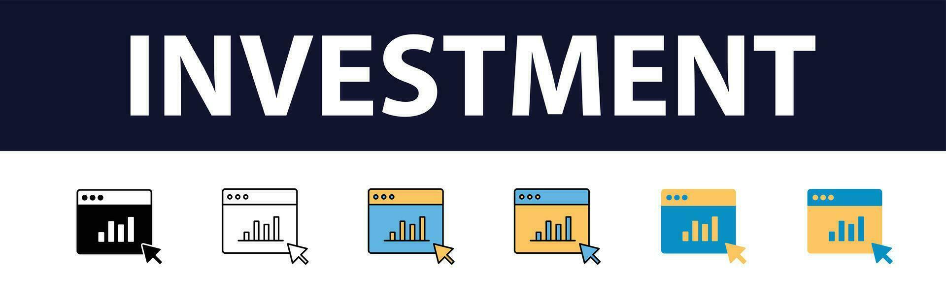 Investment color fill icon set. Investment, Profit, Asset, Investor, Portfolio, Dividend, Capital, Risk, Inflation icons vector, icon, analysis, asset, bond, economy, education, icon, analysis, asset, vector