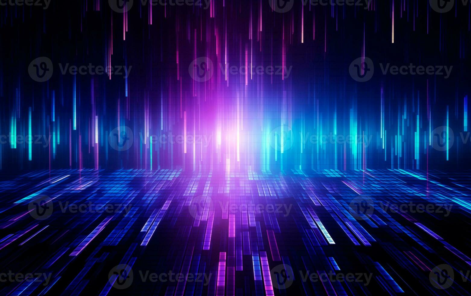 AI generated Futuristic glitch wallpaper in blue and purple colors. Distortion effect. Cyberpunk design concept. Retro futurism aesthetic tech neon colors. AI Generated photo