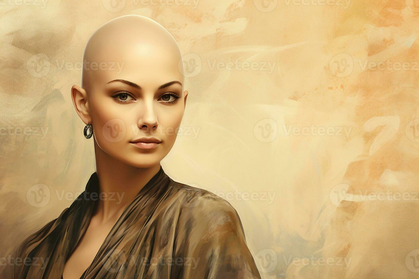 AI generated Studio portrait of beautiful bald woman on colour background photo