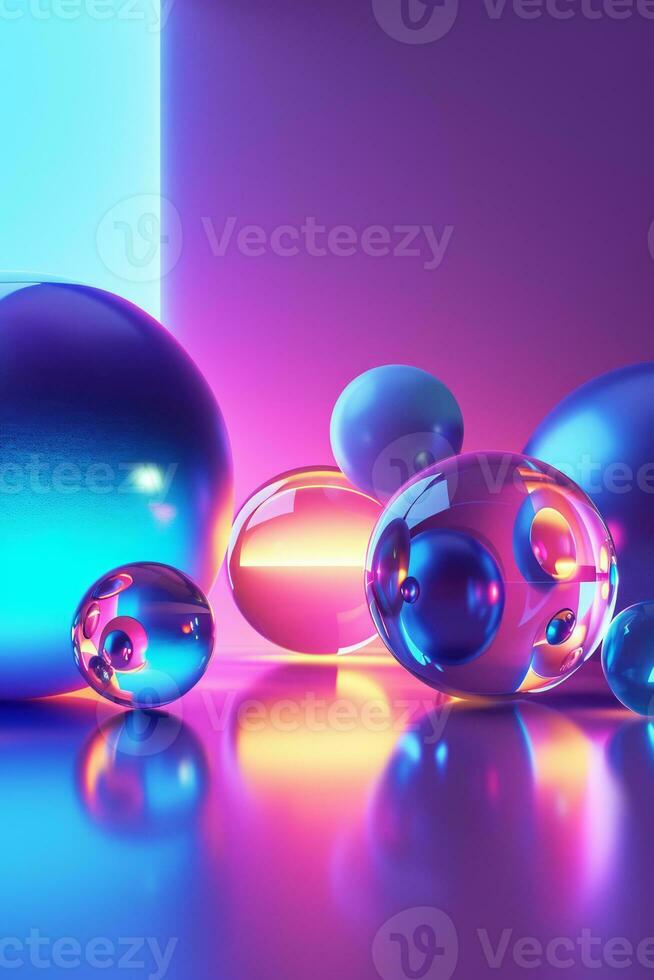 AI generated Gradient 3d glittering neon background for smartphone photo