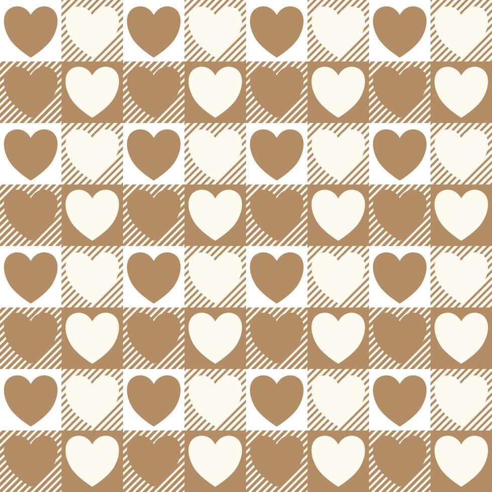 Gingham patterns with hearts. Seamless Scottish tartan vichy textured check plaid for dress, shirt, tablecloth, gift wrapping, or other modern Valentines Day holiday print. vector
