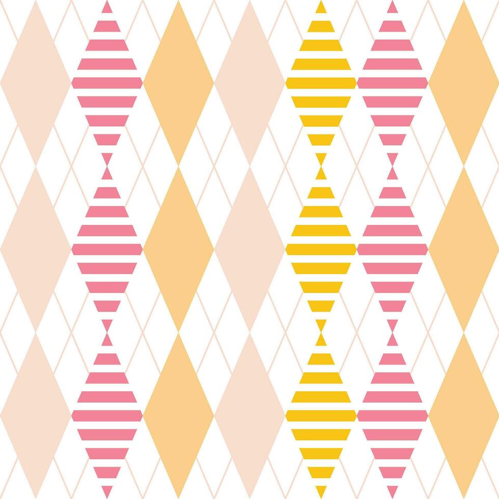 Argyle pattern in beige and pink. Seamless geometric vector for gift card, gift paper, jumper, socks, scarf, other modern spring summer autumn winter fashion textile or paper print.