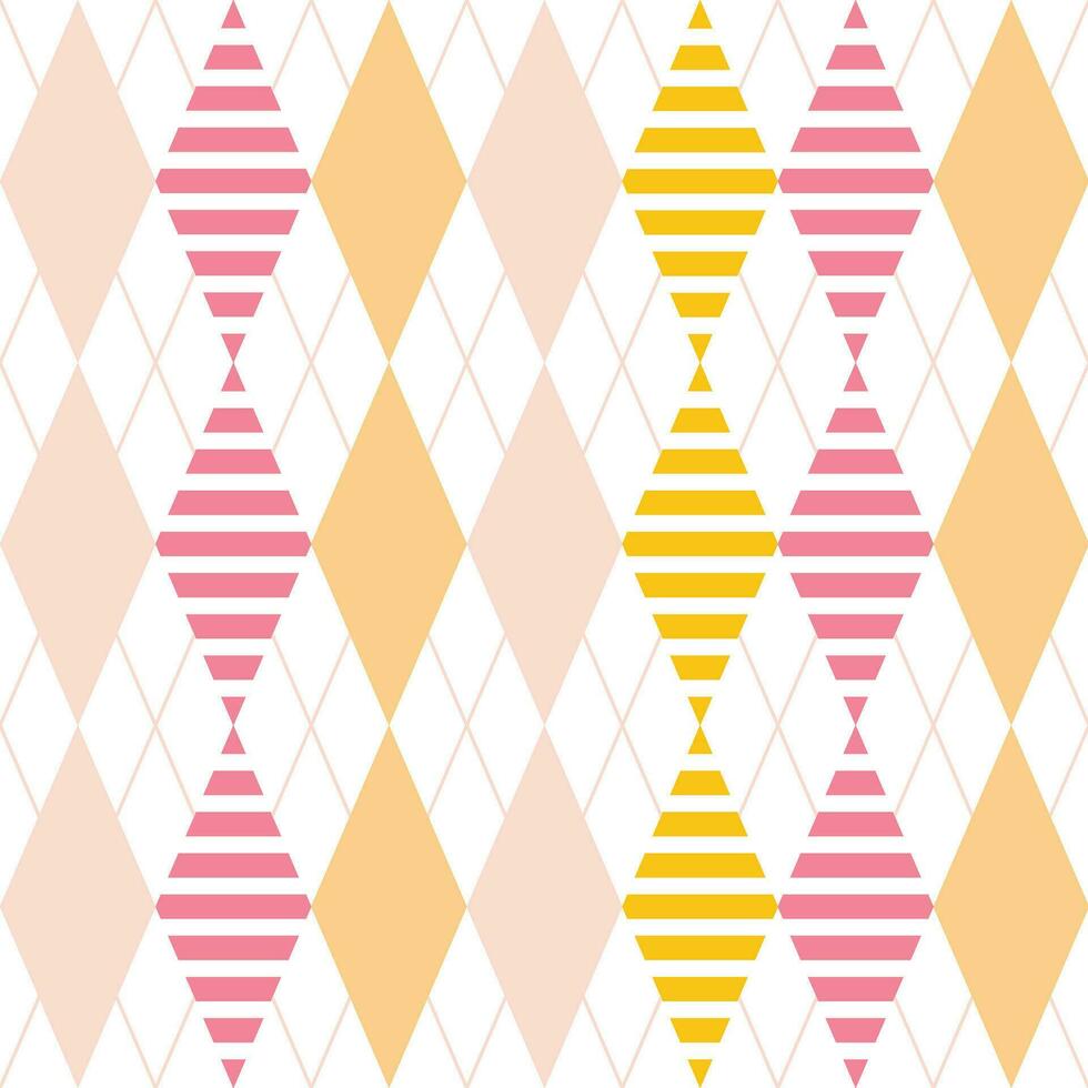 Argyle pattern in beige and pink. Seamless geometric vector for gift card, gift paper, jumper, socks, scarf, other modern spring summer autumn winter fashion textile or paper print.