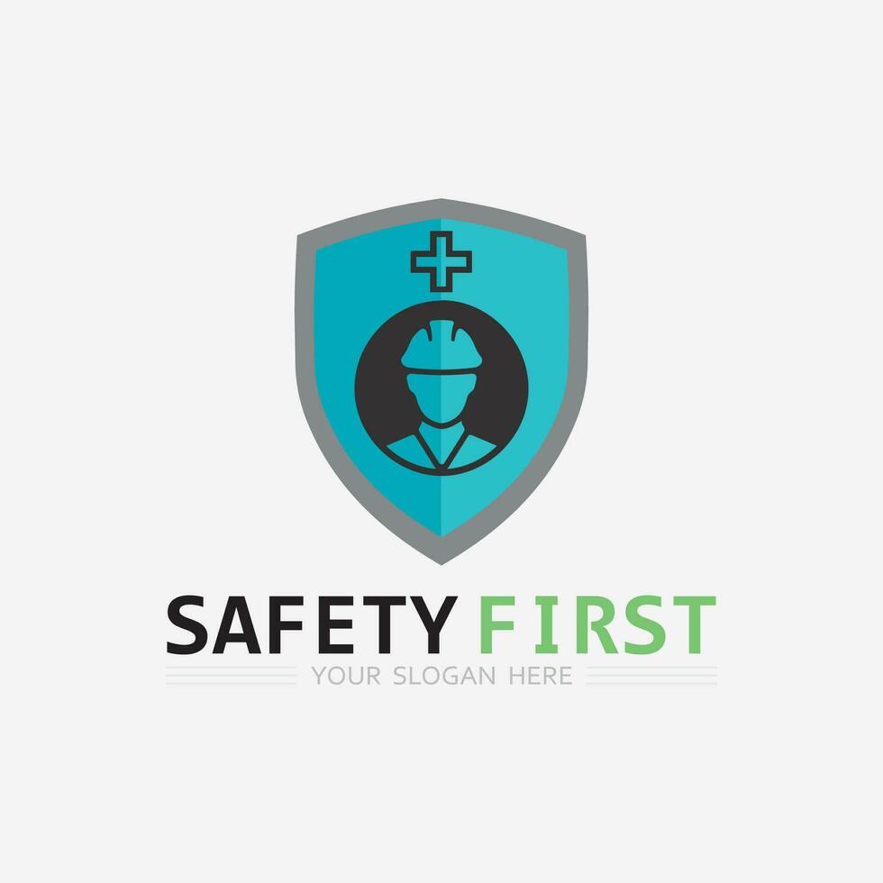 la seguridad primero logo icono vector diseño y ilustración gráfico firmar