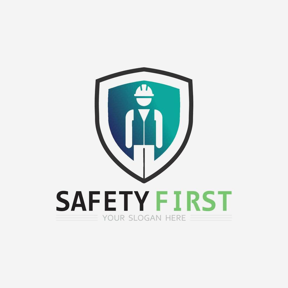 la seguridad primero logo icono vector diseño y ilustración gráfico firmar