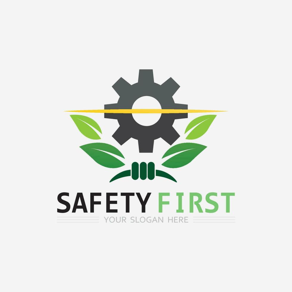 la seguridad primero logo icono vector diseño y ilustración gráfico firmar