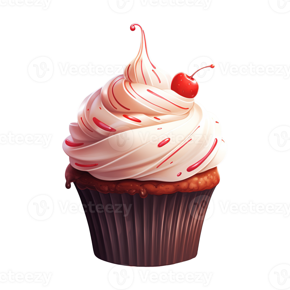 AI generated Cupcake with White Frosting and a Cherry. AI generated image png