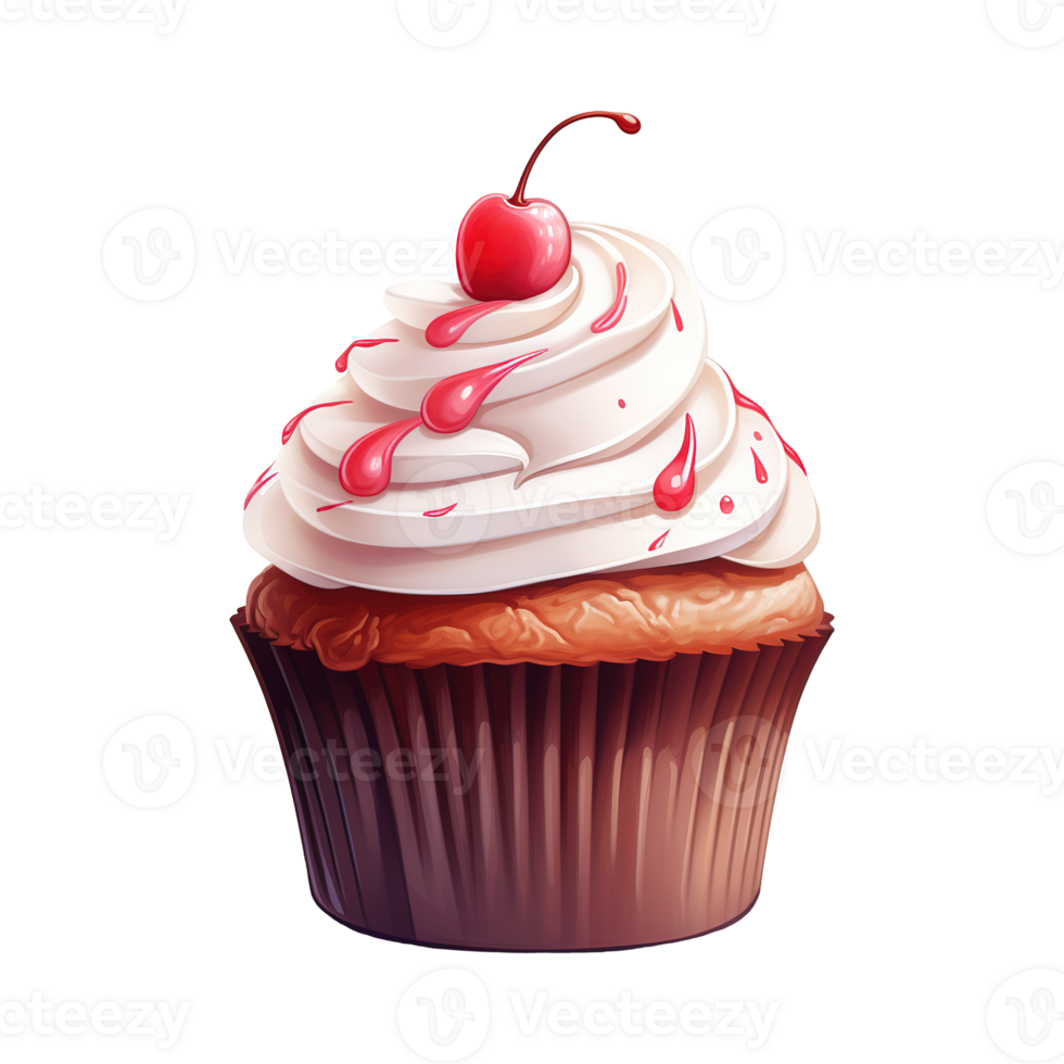 AI generated Cupcake with White Frosting and a Cherry. AI generated image png
