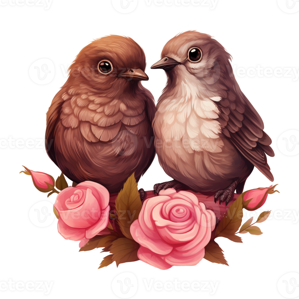 AI generated Two Birds on a Branch with Roses. AI generated image png