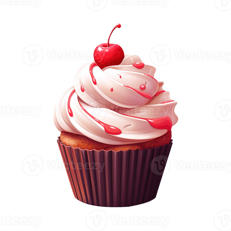 AI generated Cupcake with White Frosting and a Cherry. AI generated image png