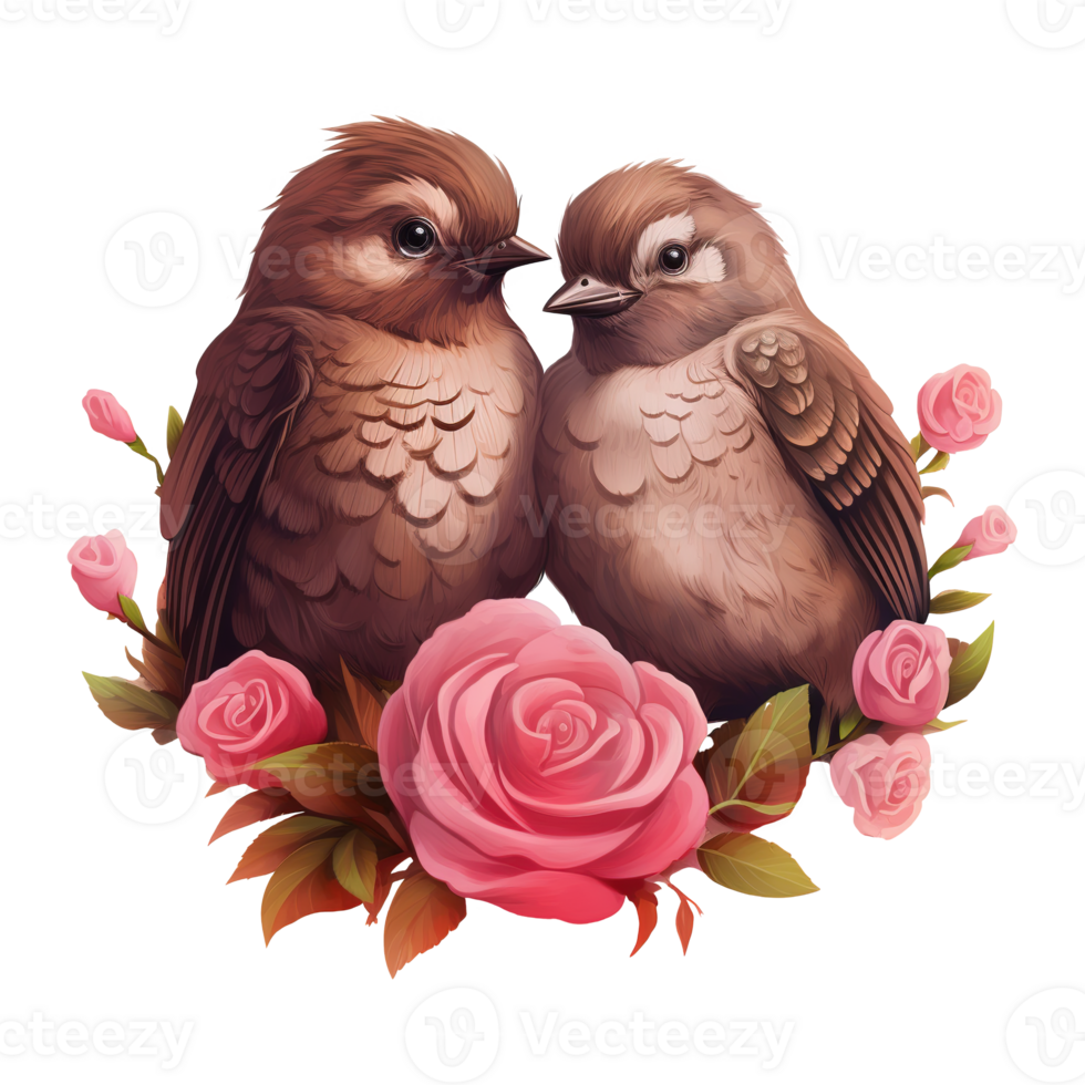 AI generated Two Birds on a Branch with Roses. AI generated image png