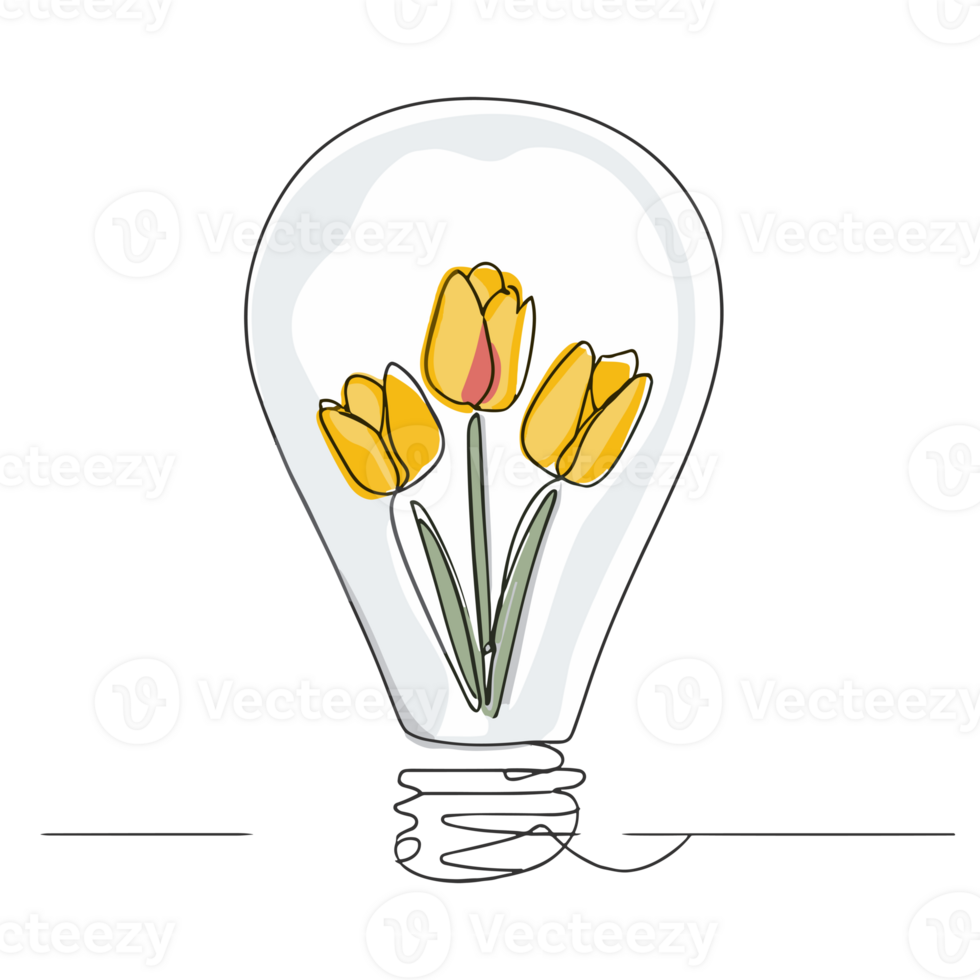 AI generated minimalist graphic light bulb with a bouquet of tulips inside png