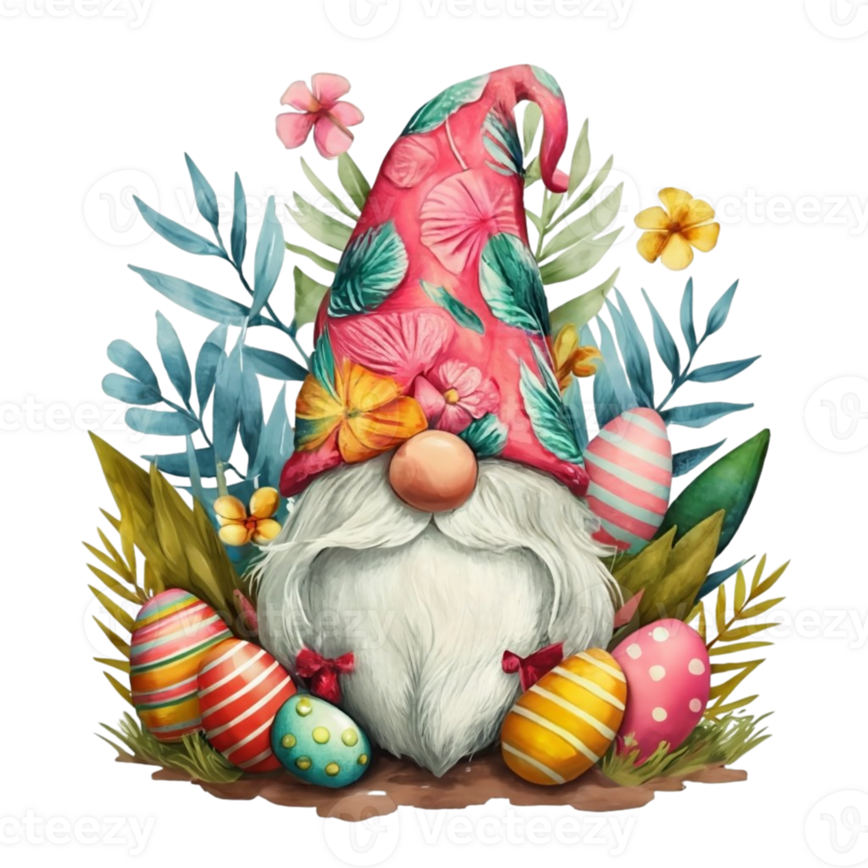 ai généré mignonne rose gnome avec un Pâques Oeuf png