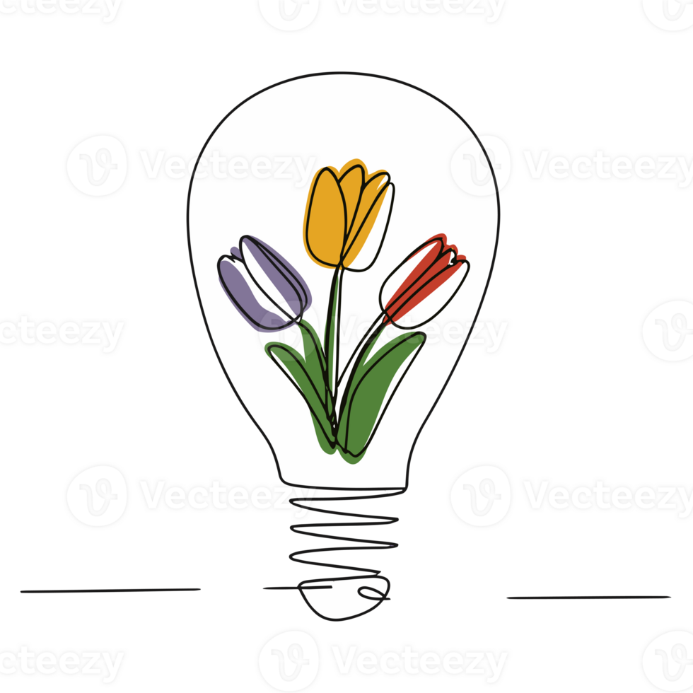 AI generated minimalist graphic light bulb with a bouquet of tulips inside png