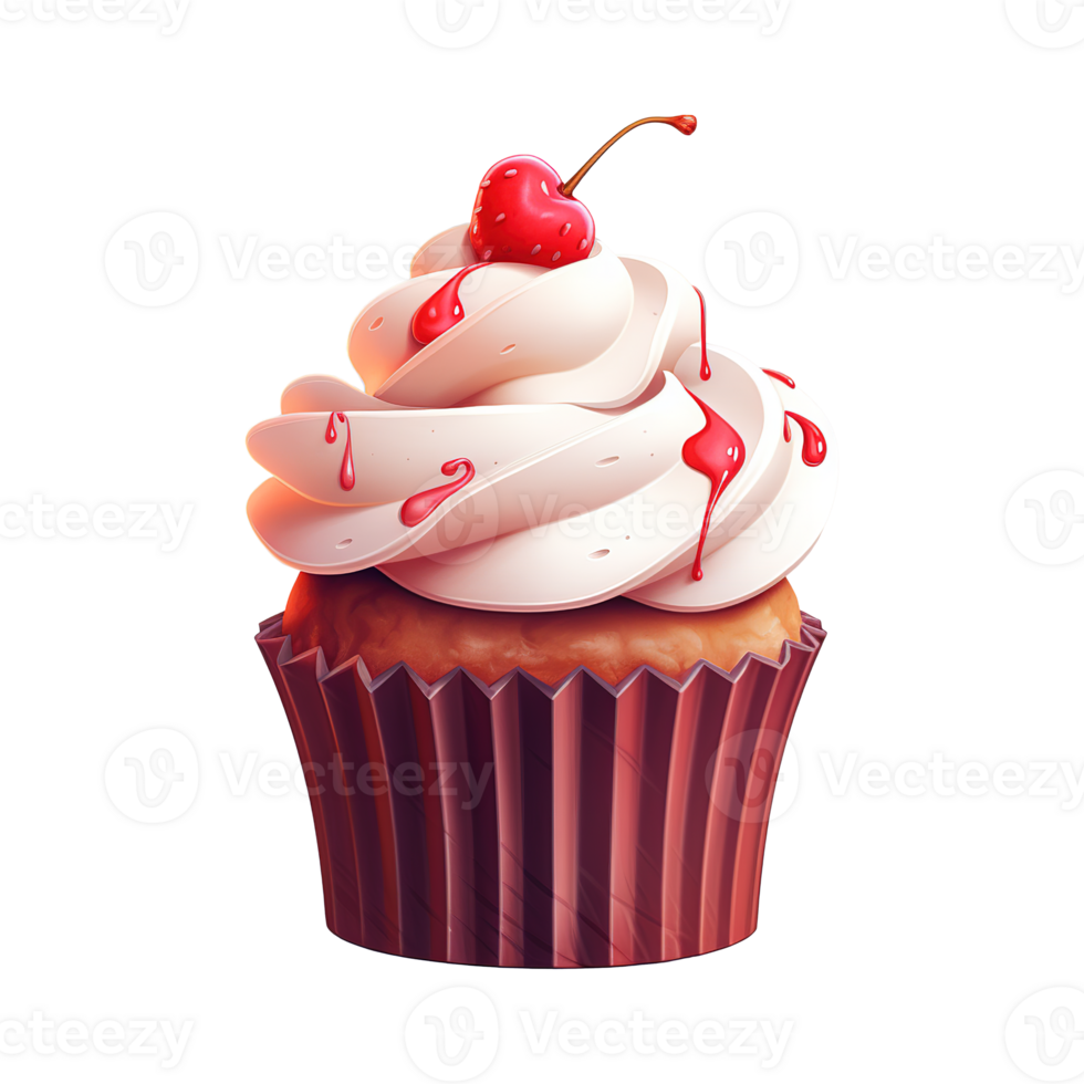 AI generated Cupcake with White Frosting and a Cherry. AI generated image png
