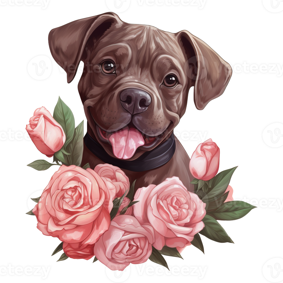 AI generated Dog with Pink Rose on the Neck. AI Generated Image png