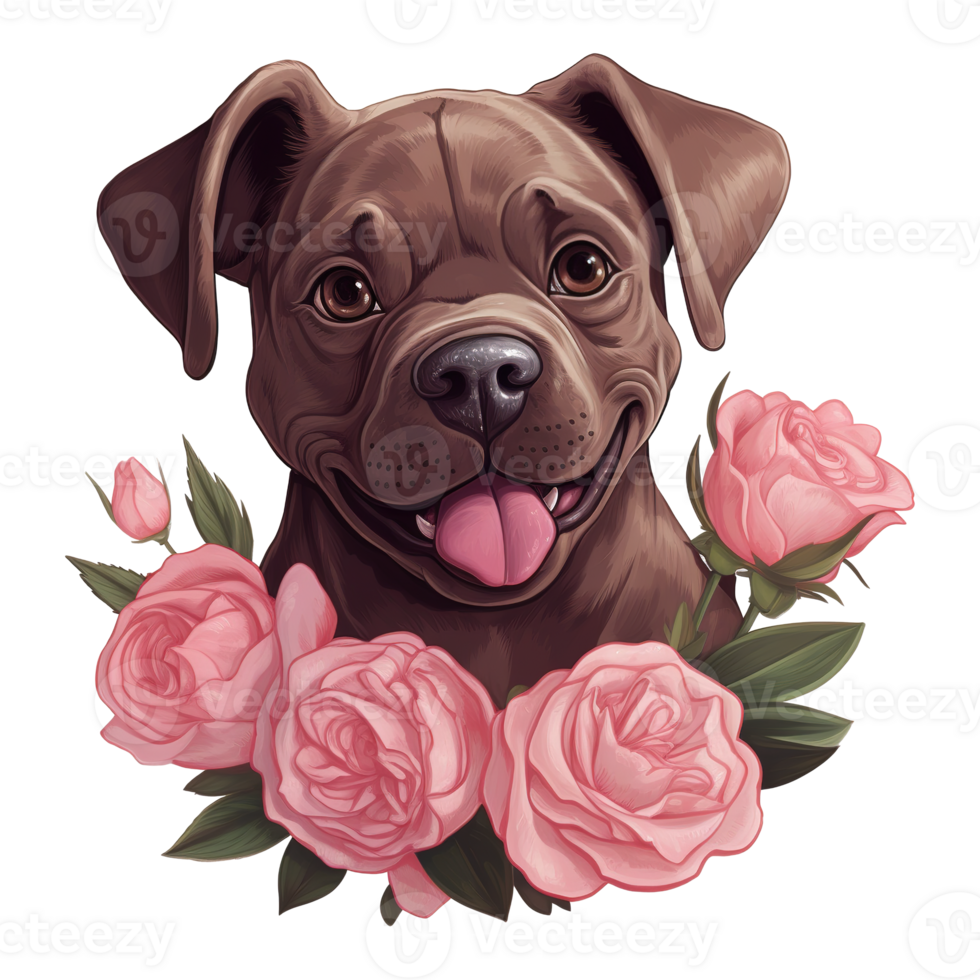 AI generated Dog with Pink Rose on the Neck. AI Generated Image png