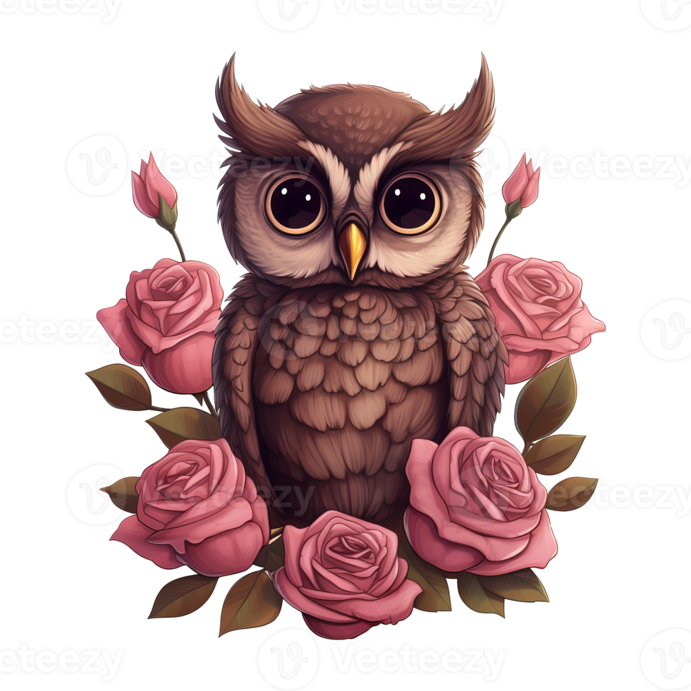 AI generated Owl Sitting on a Branch of Roses. AI Generated Image png