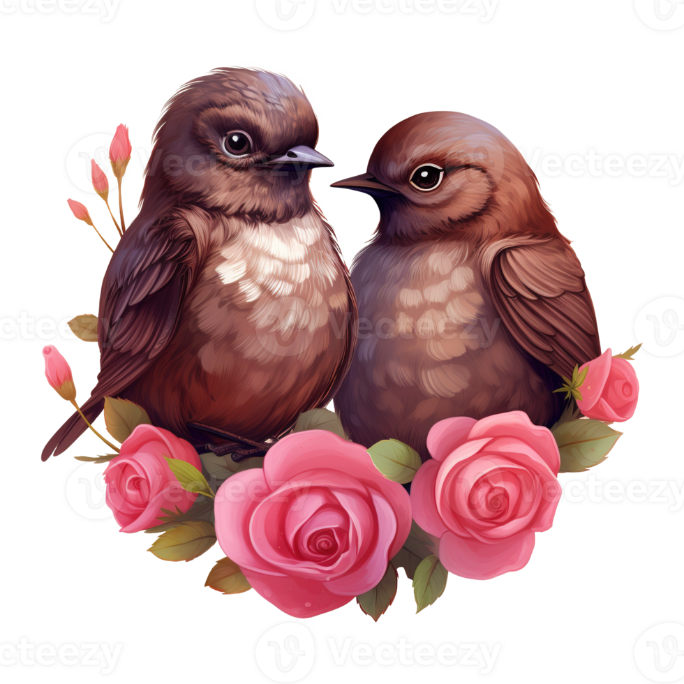 AI generated Two Birds on a Branch with Roses. AI generated image png