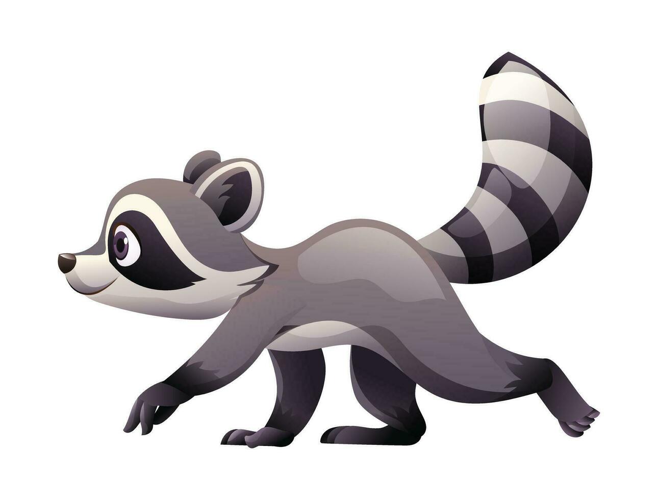 Cartoon raccoon walking. Vector illustration isolated on white background