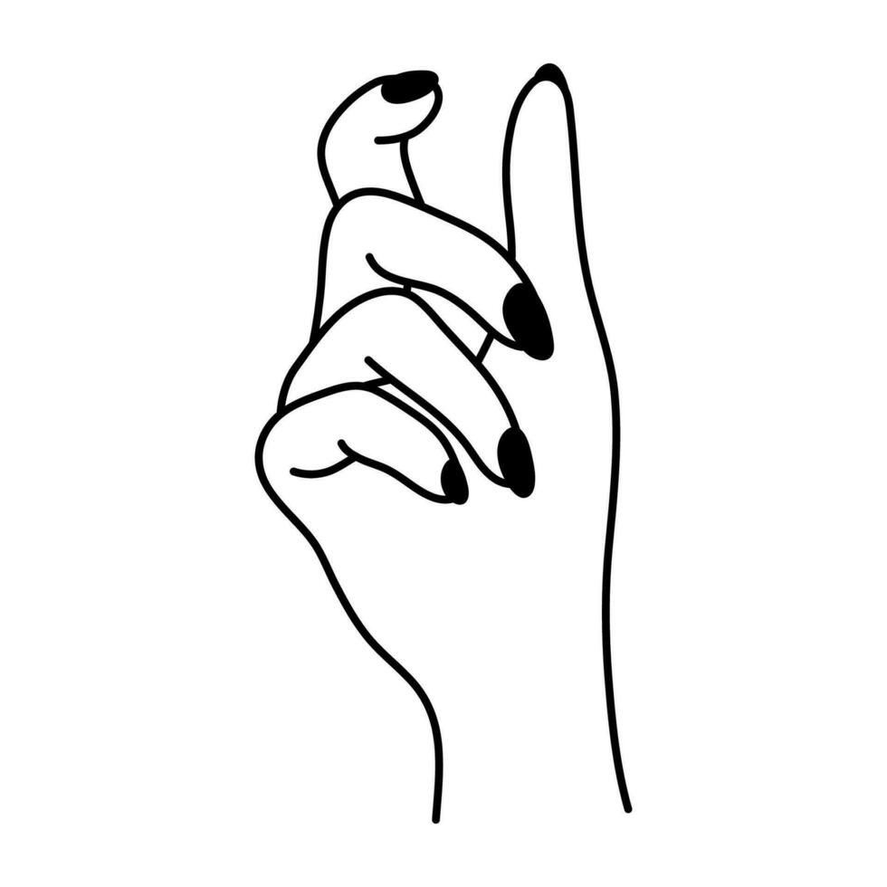 Simple linear icon of female hand. Gesture and non-verbal language. Hand palm sign. Isolated element on a white background. Vector graphics. Minimalistic clipart.