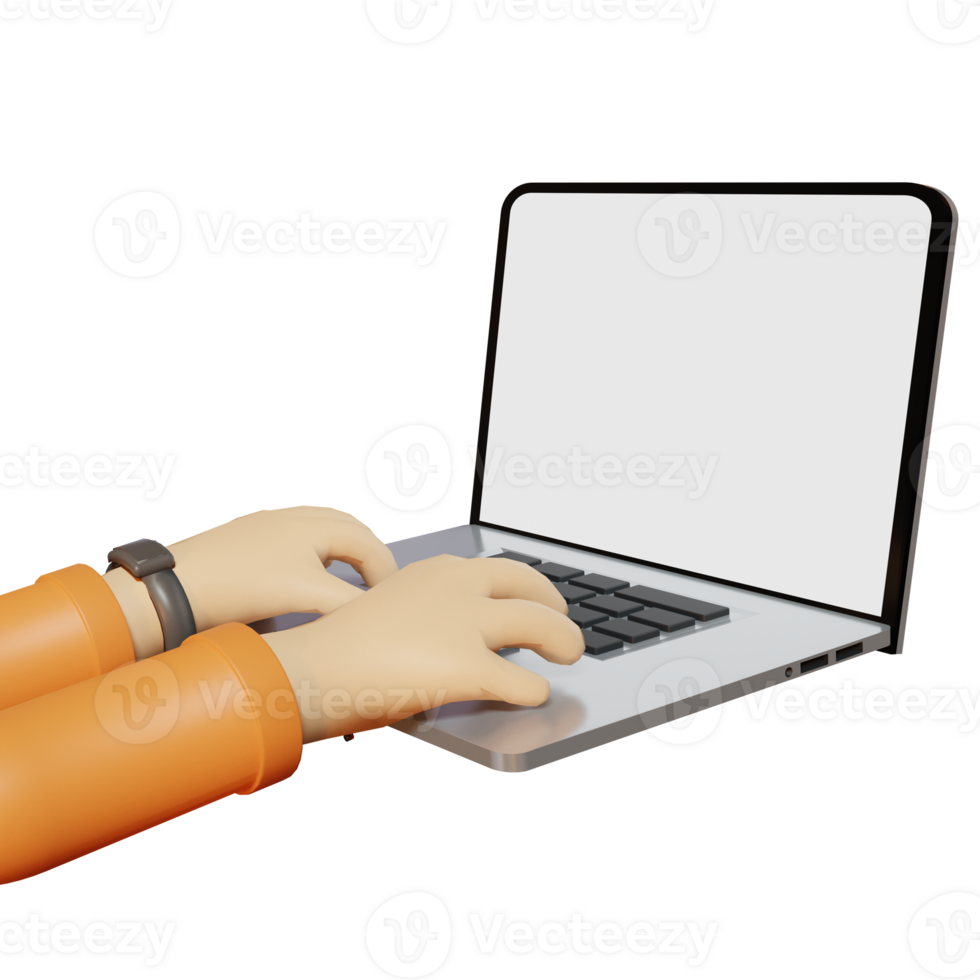 3d hand on laptop png