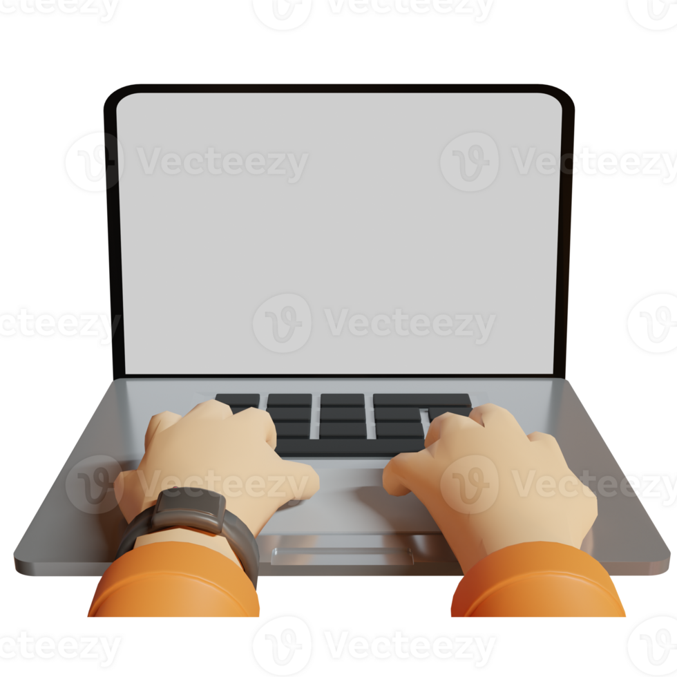 3d hand on laptop png