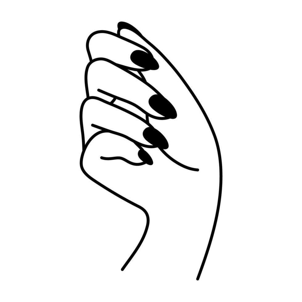 Female hand in a fist gesture. Linear icon. Non-verbal language. Elegant palm of hand. Woman's arm. Simple vector minimalist illustration. Graphic element isolated on white background.