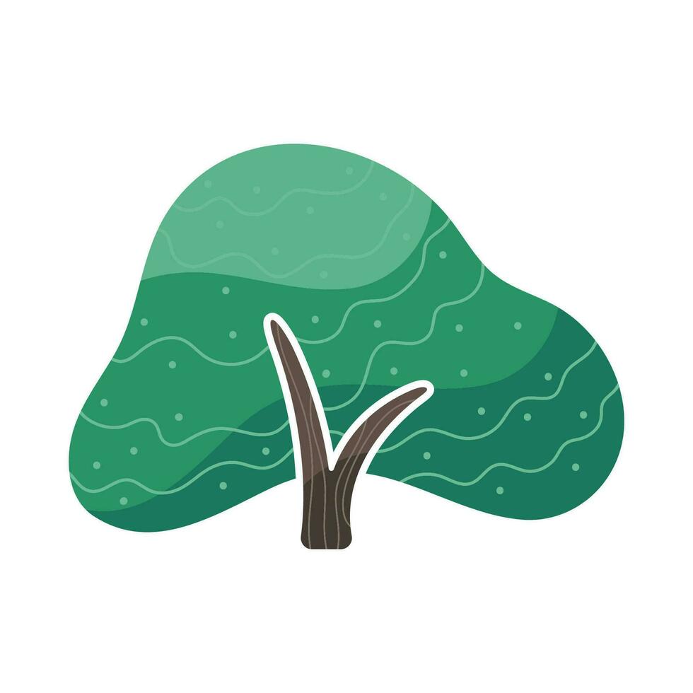 fantasía dibujos animados plano verde árbol. resumen bosque, parque o jardín planta. brillante estilizado clipart. linda vector ilustración aislado en blanco antecedentes. elemento para estacional gráfico diseño.