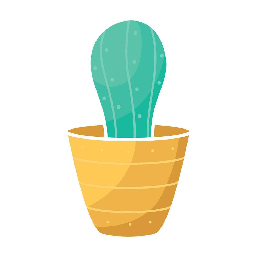 Cartoon flat indoor plant cactus in a pot for sticker design, seed packaging, flower shop logo vector