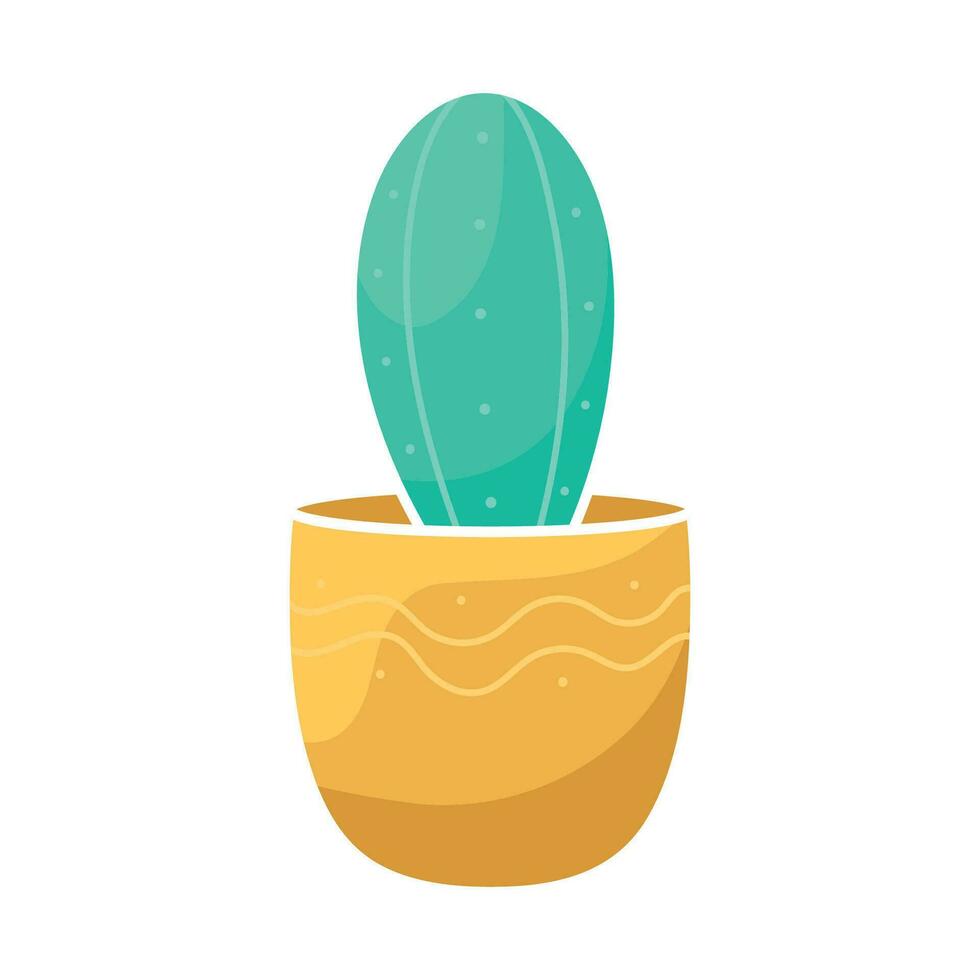 Cartoon flat indoor plant cactus in a pot for sticker design, seed packaging, flower shop logo vector