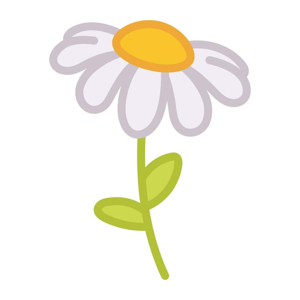 Beautiful white daisy flower. Cute cartoon doodle illustration. vector