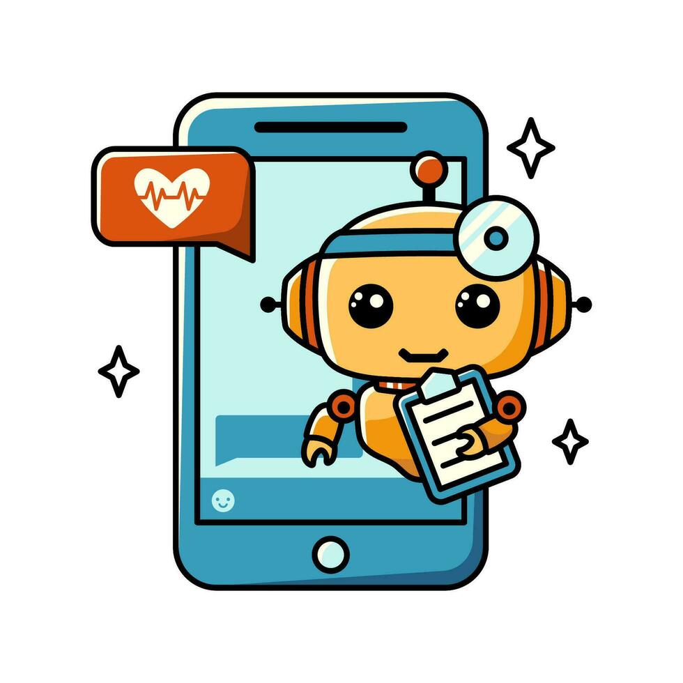 Using AI in medicine. Chat bot assistant for online applications. Cartoon vector concept illustration.